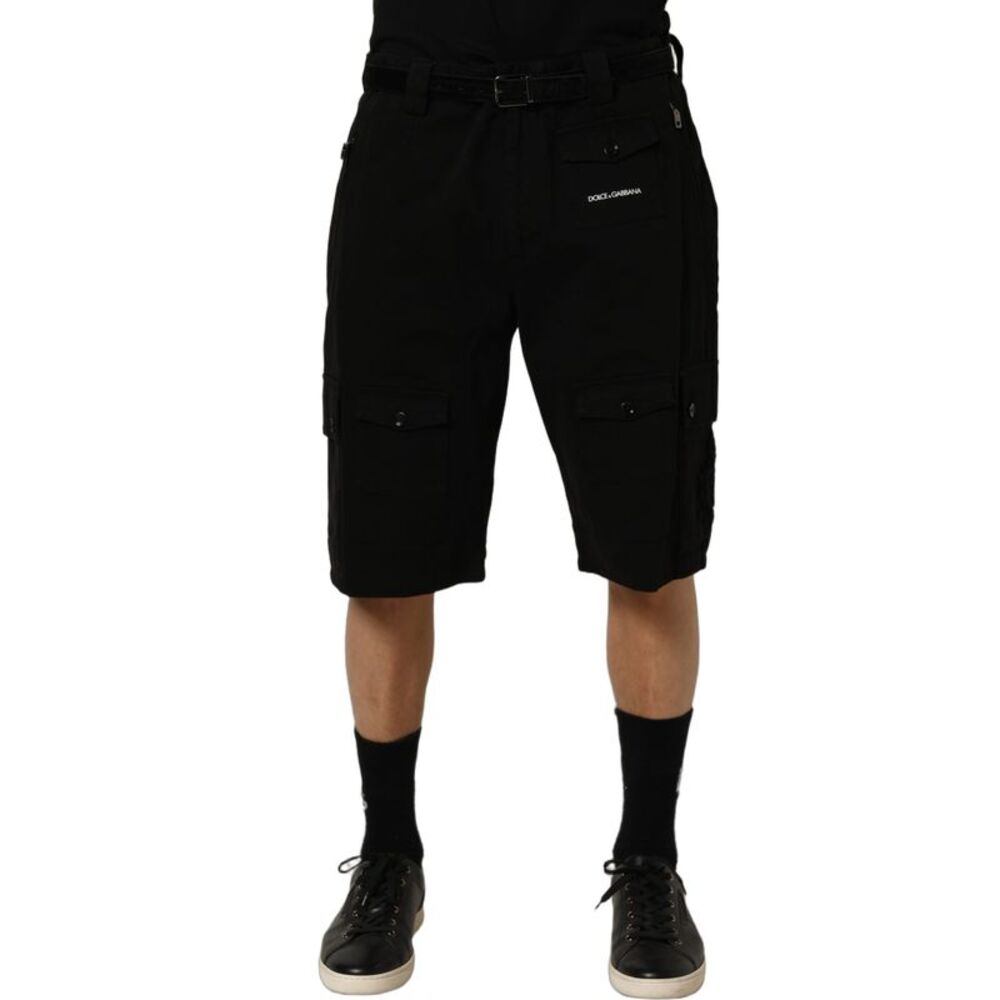 Dolce & Gabbana Black Cotton Mid Waist Men Cargo Men's Shorts